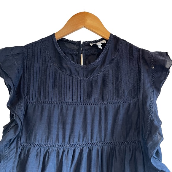 Reiss silk blend navy embroidered ruffle lightweight blouse. - Picture 6 of 16